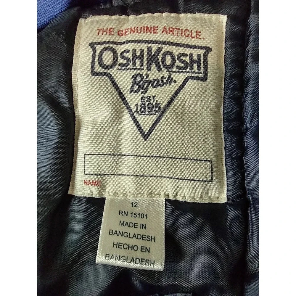 OshKosh Jacket Boys Size 12 Puffer Blue Black Winter Parka Coat Hooded Retro